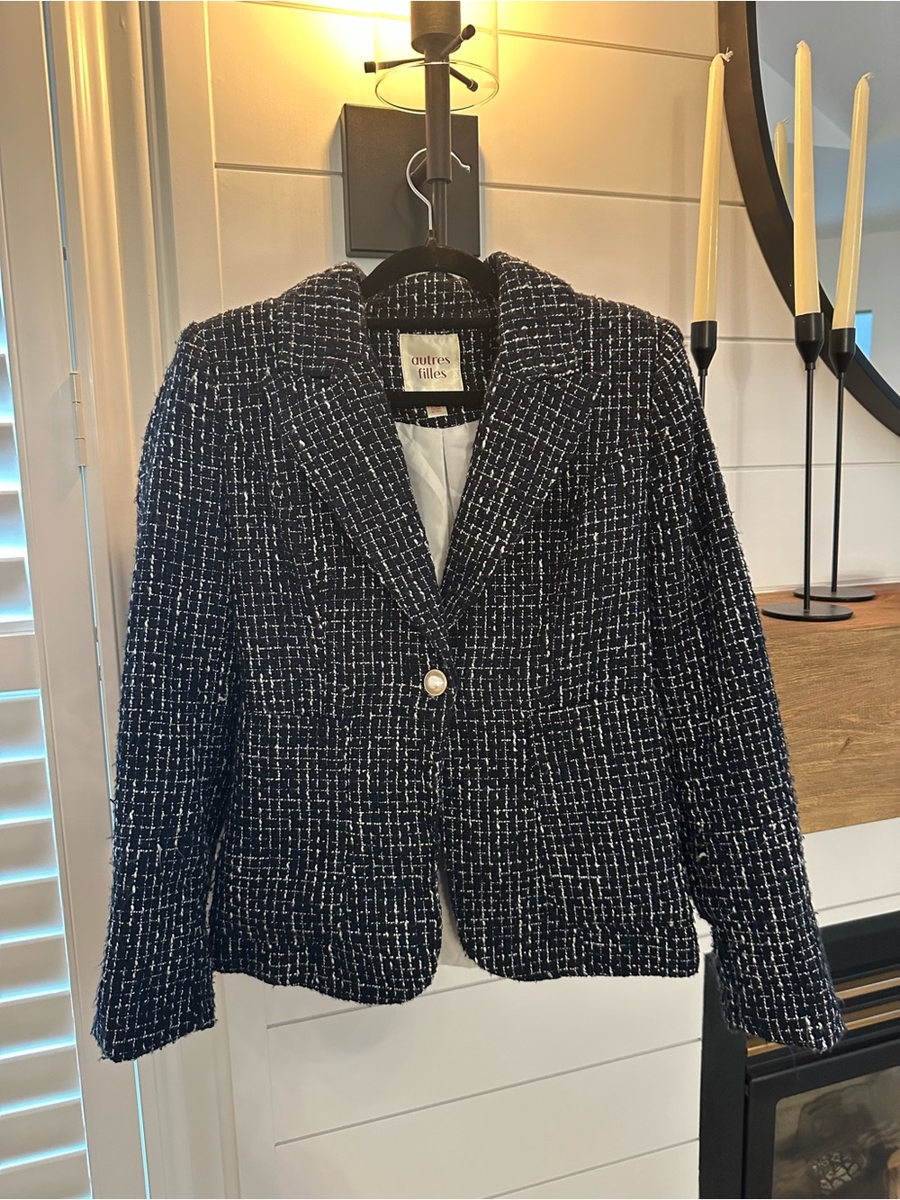 Autres Filles Navy Tweed Pearl-Button Blazer